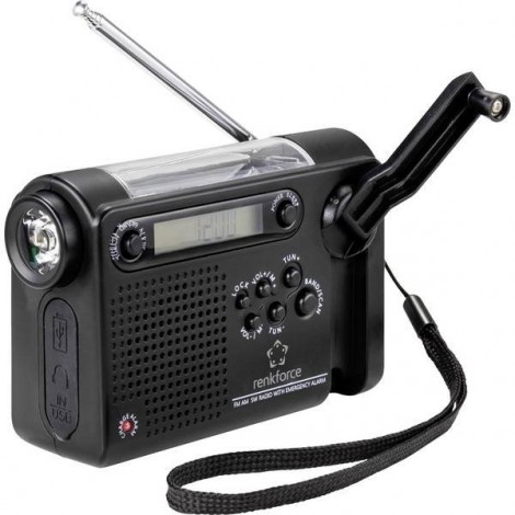RF-CR-200 Radio portatile FM, AM, OC ricaricabile, Pannello solare, Manovella, Funzione allarme, torcia