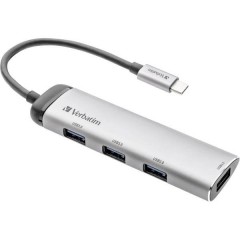 Verbatim 4 Porte Hub USB 3.0 con spina USB-C, Display a LED Grigio