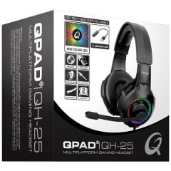 QPAD QH25 Cuffia Headset per Gaming Jack 3,5 mm, USB Filo Cuffia Over Ear Nero, RGB 7,1 Surround