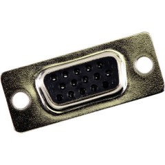 FCT High-Density D-Sub Connector, Female, Straight, Solder Cup, Gold Plating, 15 Circuits