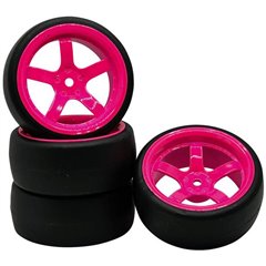 1:10 Auto stradale, Auto sportiva Ruote complete Slick 5 raggi Pink Neon (fluorescente) 4 pz.