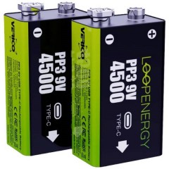 LoopEnergy USB-C Batteria ricaricabile da 9 V Li-Ion 500 mAh 7.4 V 2 pz.