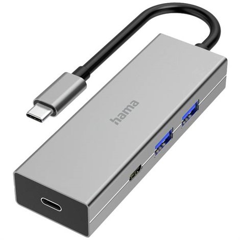 4 Porte Hub USB 3.0 Con porta di ricarica rapida, con spina USB-C Grigio