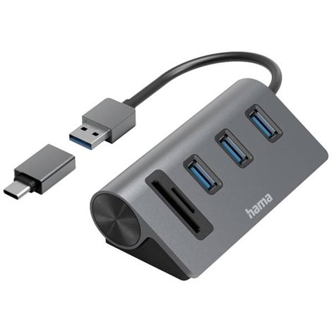 5 Porte Hub USB 3.0 Con lettore di schede SD incorporato, con spina USB-C Grigio