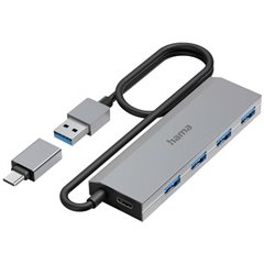 4 Porte Hub USB 3.0 con spina USB-C Grigio
