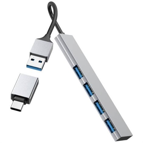Ultra Slim 4 Porte Hub USB 3.0 con spina USB-C Grigio