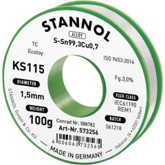 KS115 Stagno senza piombo Bobina Sn99,3Cu0,7 ROM1 100 g 1.5 mm