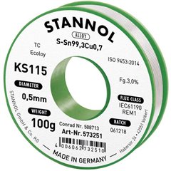 KS115 Stagno senza piombo Bobina Sn99,3Cu0,7 ROM1 100 g 0.5 mm
