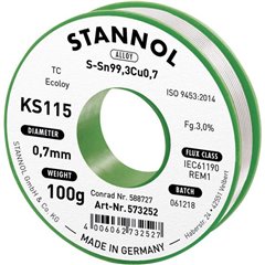 KS115 Stagno senza piombo Bobina Sn99,3Cu0,7 ROM1 100 g 0.7 mm
