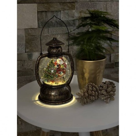 Lanterna a LED Babbo Natale Bianco caldo Ottone neve, riempito con acqua, Temporizzate, con