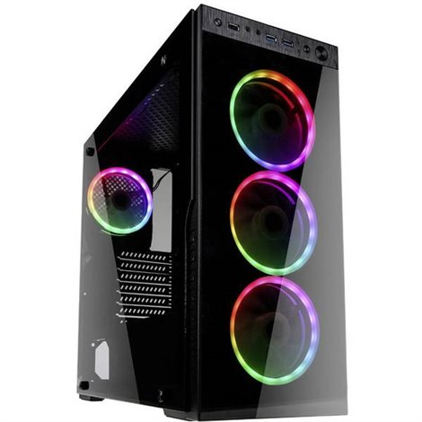 Midi-Tower PC Case Nero, RGB 4 ventole pre-montate, finestra laterale, filtro per la polvere