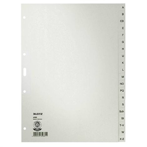4300 Divisore DIN A4 A-Z Carta in fibra di qualità Grigio 20 schede