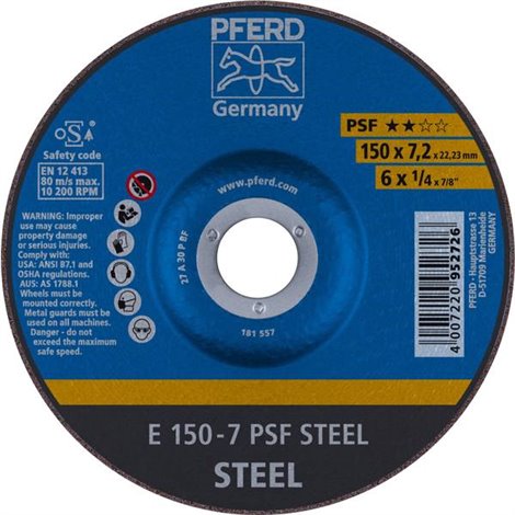 E 150-7 PSF STEEL Disco di sgrossatura con centro depresso Diametro 150 mm 10 pz.
