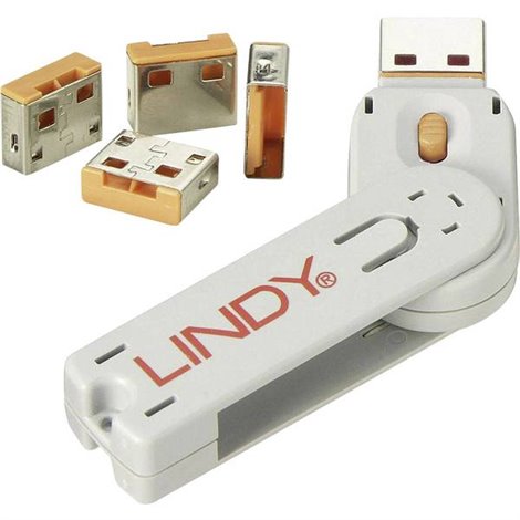 Blocco porta USB USB-Lock + Key Kit da 4 Arancione incl. 1 chiave
