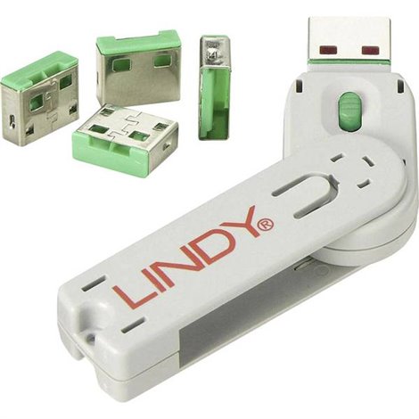 Blocco porta USB USB-Lock + Key Kit da 4 Verde incl. 1 chiave