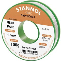 HS10-Fair Stagno per saldatura Bobina Sn99,3Cu0,7 ROM1 100 g 1 mm