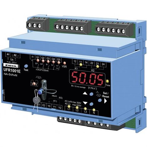 Relè di monitoraggio della tensione e frequenza UFR1001E Numero uscite relè: 2 Numero di ingressi analogici: 1