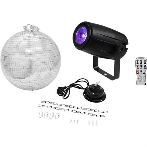 LED (monocolore) KIT palla a specchi con motore, con illuminazione a LED 30 cm