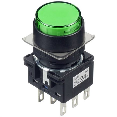 Pulsante illuminato 250 V, 125 V, 30 V 5 A 2 x Off / (On) Permanente Verde (Ø) 22 mm IP65 1