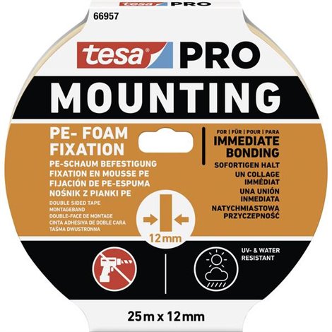Mounting PRO PE-Fixation Nastro per fissaggio Bianco (L x L) 25 m x 12 mm 1 pz.