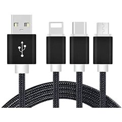 Cavo di ricarica USB Spina USB-A, Spina USB-C®, Spina USB-Micro-B, Connettore Apple Lightning 1.20 m Nero