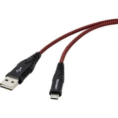 Cavo USB USB 2.0 Spina USB-A, Spina USB-Micro-B 1.00 m Nero/Rosso Schermatura a treccia estremamente robusta, 
