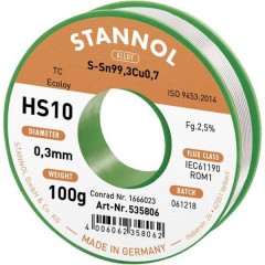HS10 2,5% 0,3MM SN99,3CU0,7 CD 100G Stagno senza piombo senza piombo, Bobina Sn99,3Cu0,7 ROM1 100 g 0.3 mm