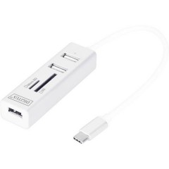 3 Porte Hub USB 2.0 con spina USB-C, Contenitore in alluminio, Con funzione OTG, Con lettore di schede