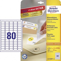 Etichette 35.6 x 16.9 mm Carta Bianco 2400 pz. Staccabile Etichetta universale Inchiostro, 