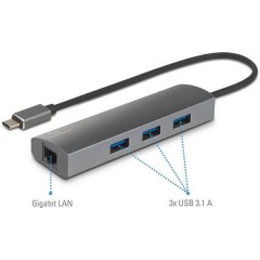 Adattatore di rete/HUB 1 GBit/s USB-C™ USB 3.2 (Gen 2), LAN (10/100/1000 Mbit / s), USB 3.2 Gen 1 (USB 3.0)