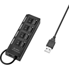 4 Porte Hub USB 2.0 Commutabile singolarmente, Con LED di stato Nero