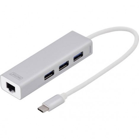 3+1 Porte Hub USB 3.0 con connessione di rete integrata Argento