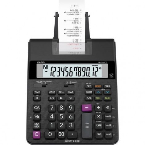 HR-200 RCE Calcolatrice da tavolo scrivente Nero Display (cifre): 12 a batteria, rete elettrica (opzionale) (L x A