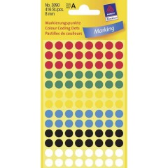 Etichette Ø 8 mm Carta Rosso, Verde, Giallo, Blu, Nero, Bianco 416 pz. Permanente Etichetta di 