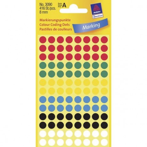 Etichetta di identificazione a forma di bollino Ø 8 mm Rosso, Verde, Giallo, Blu, Nero, Bianco 416