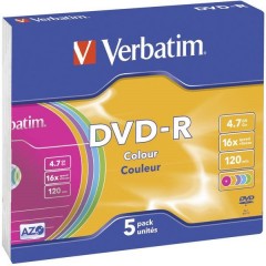 DVD-R vergine 4.7 GB 5 pz. Slim case colorato
