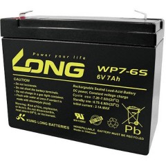 Long Batteria al piombo 6 V 7 Ah Piombo-AGM (L x A x P) 116 x 99 x 50 mm Spina piatta 4,8 mm Bassa